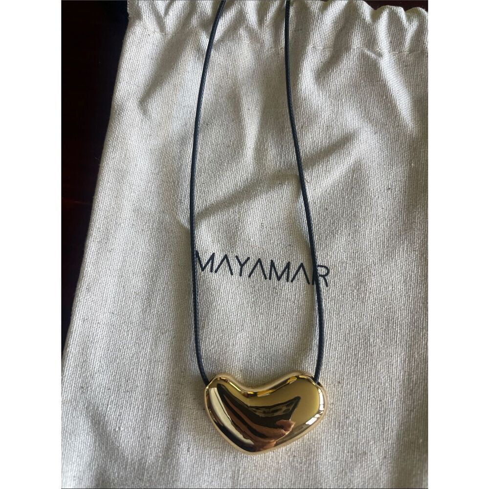 Mayamar Gold Heart Pendant Necklace on Black Cord
